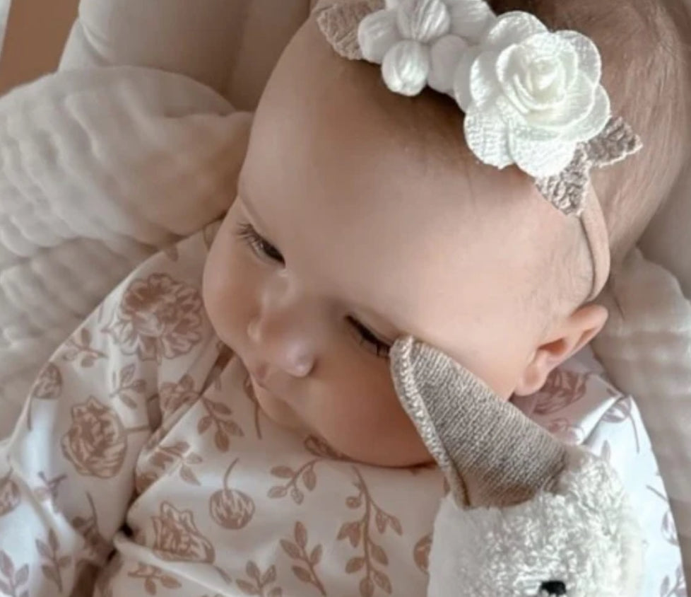 Little Blush Daisy - Rose Puff Daisy Baby Headband White