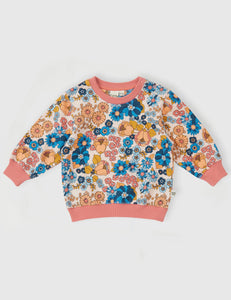 Goldie + Ace Willa Wildflower Relaxed Terry Sweater Pink Multi