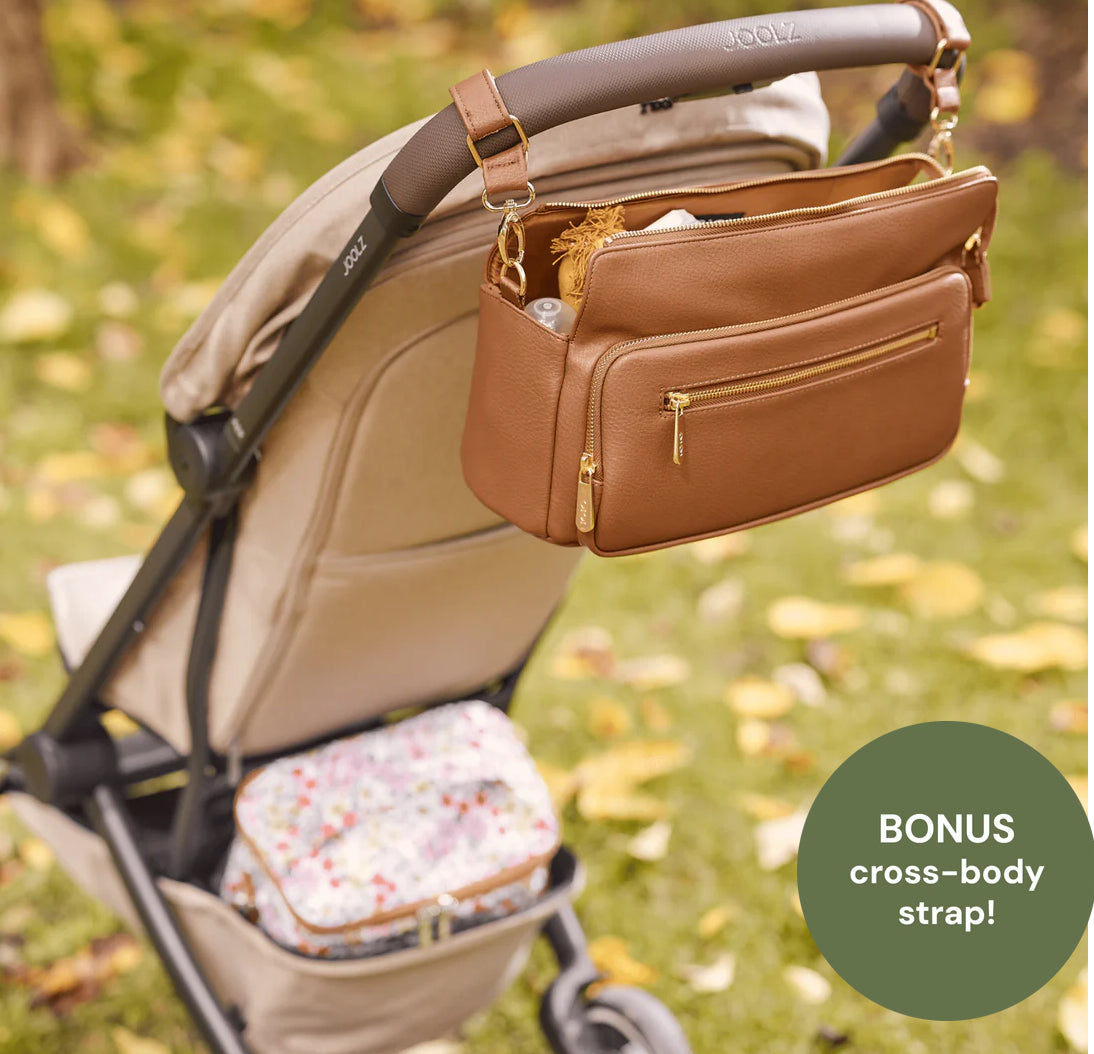 OiOi Multitasker Pram Caddy Chestnut Brown Vegan Leather