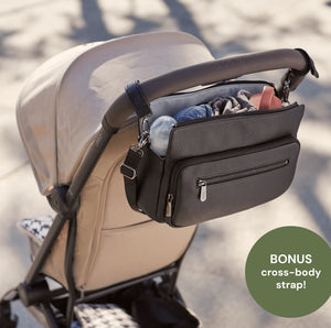 OiOi Multitasker Pram Caddy Black Vegan Leather