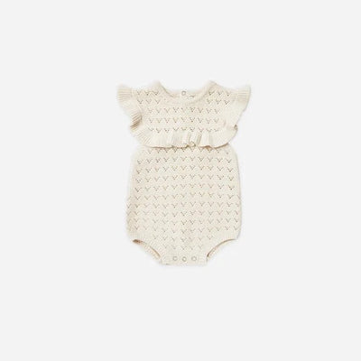 Quincy Mae Romper Pointelle Ruffle Natural