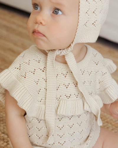 Quincy Mae Romper Pointelle Ruffle Natural