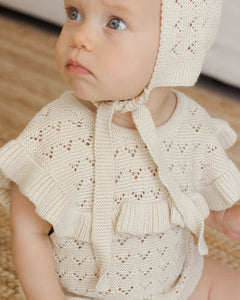 Quincy Mae Romper Pointelle Ruffle Natural