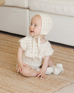 Quincy Mae Romper Pointelle Ruffle Natural