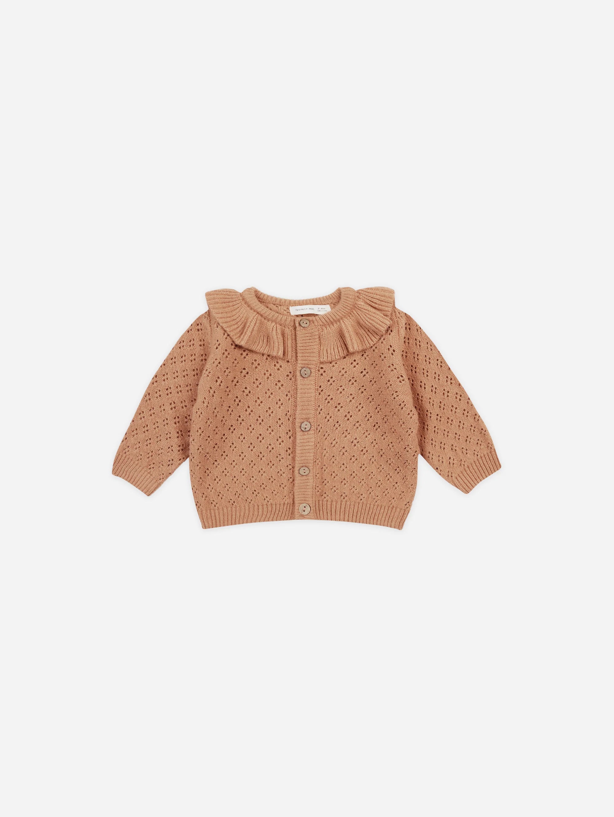 Quincy Mae Ruffle Collar Cardigan & Knit Bloomer Set Melon