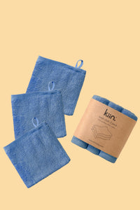 Kiin baby Wash Cloth - 3 pack. Blue Shadow