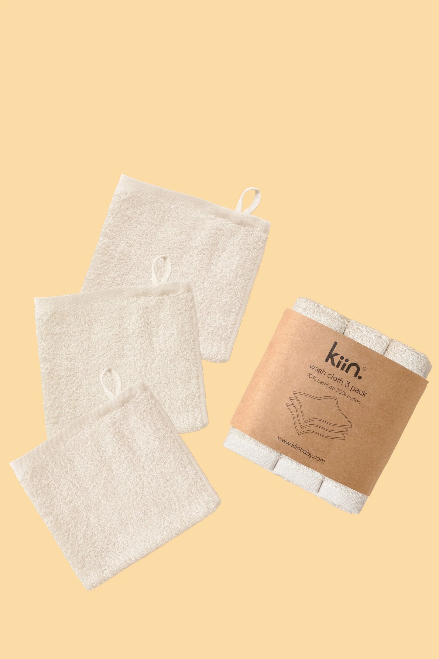 kiin baby Wash Cloth - 3 pack. Ivory