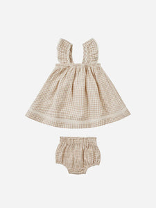 Quincy Mae Dress Ruffle Tank Oat Gingham