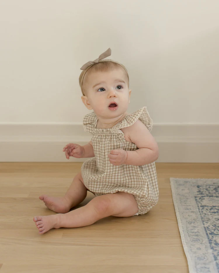 Quincy Mae Romper Bonnie Oat Gingham