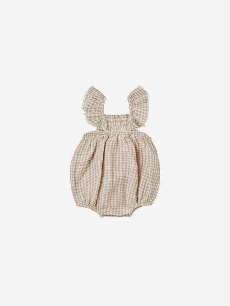 Quincy Mae Romper Bonnie Oat Gingham