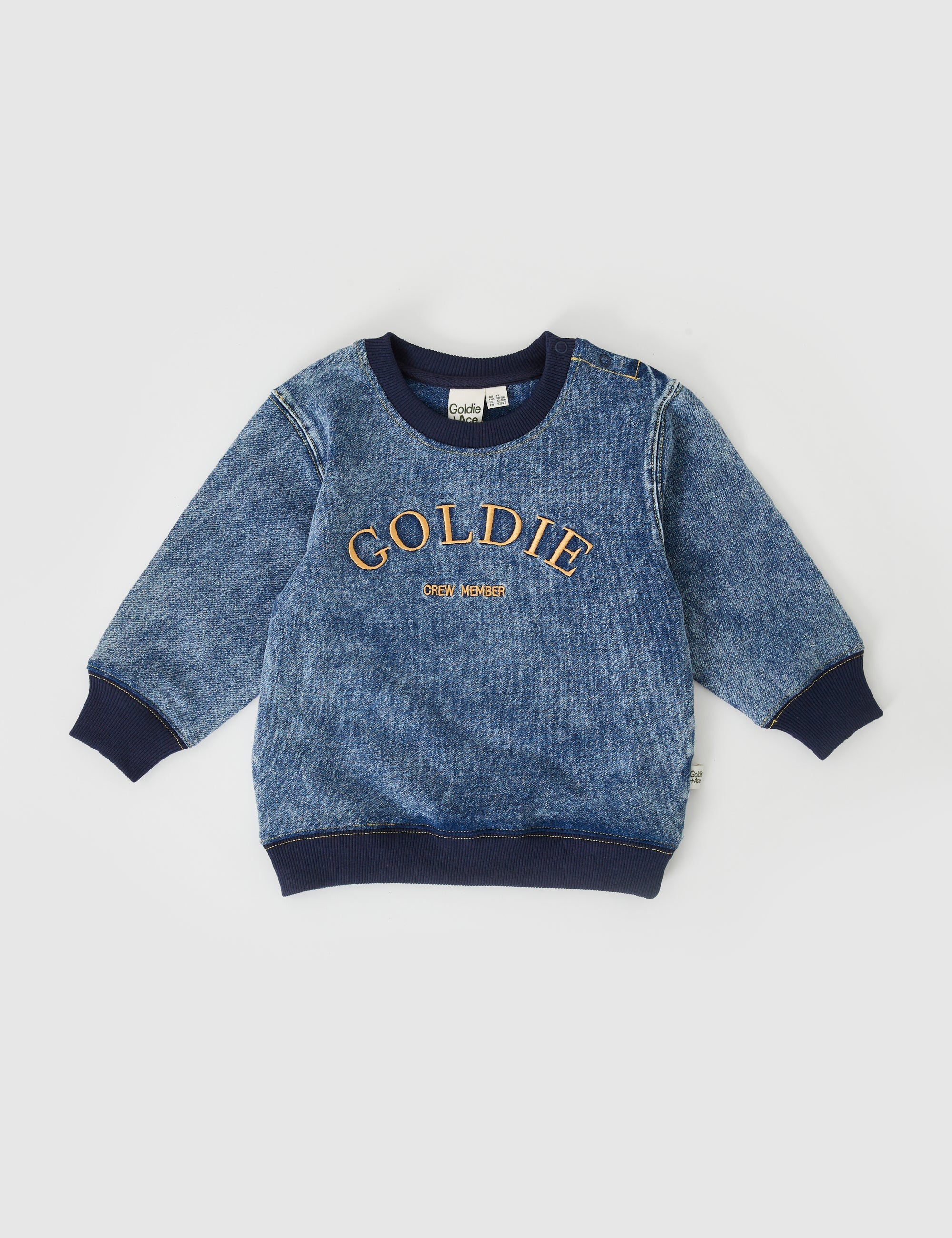 Goldie + Ace Embroidered Denim Look Sweater Dark Denim