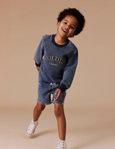 Goldie + Ace Embroidered Denim Look Sweater Dark Denim