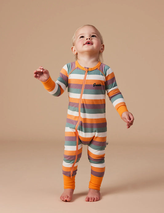 Goldie + Ace Nostalgia Stripe Embroidered Zipsuit Golden Multi