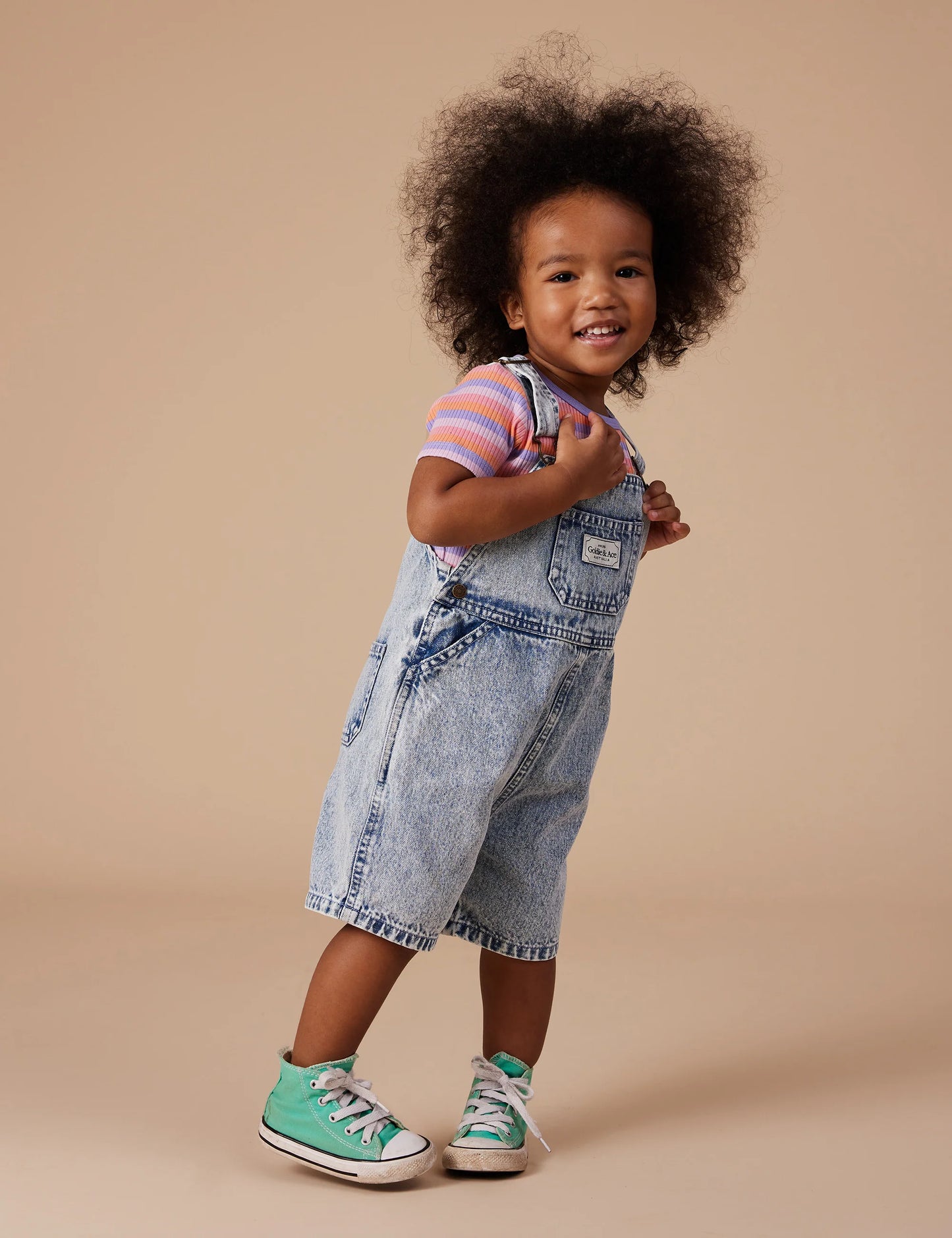 Goldie + Ace Burton Vintage Washed Denim Overalls Light Denim