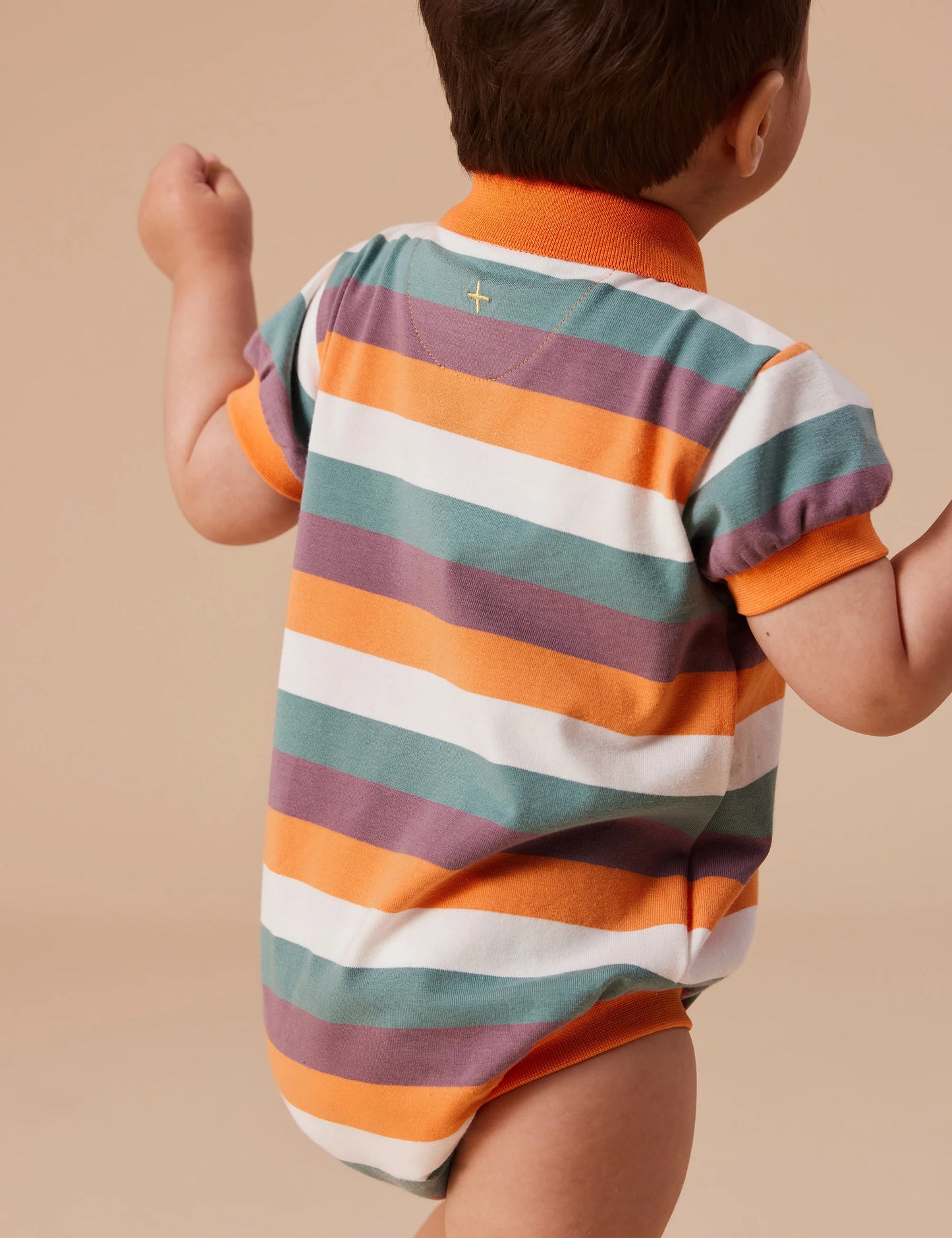 Goldie + Ace Dino Valley Nostalgia Stripe Polo Romper Golden Multi