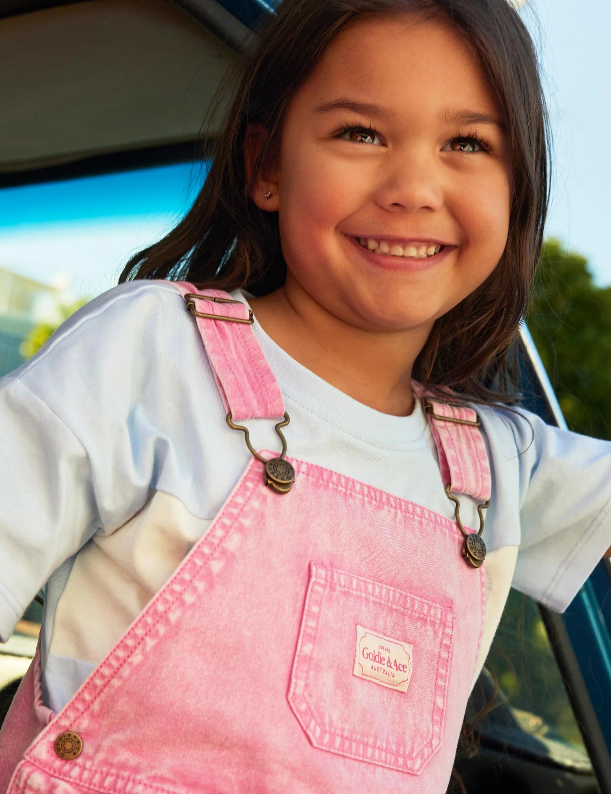 Goldie + Ace Burton Vintage Washed Denim Overalls Bubblegum