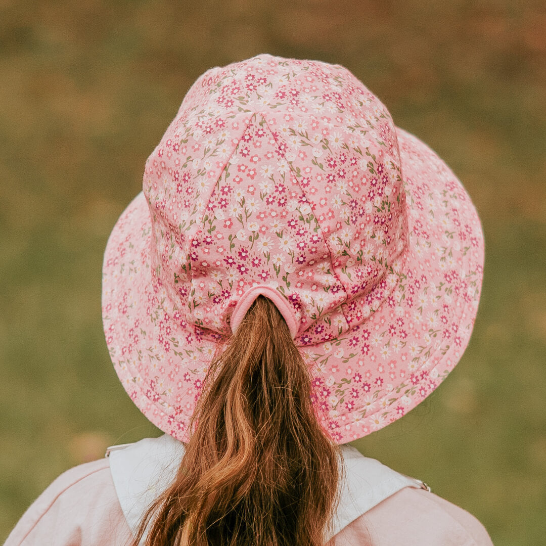 Bedhead hats Kids Ponytail Bucket Sun Hat - Floral BridgetteUPF50+ Ponytail Bucket Sun Hat with Chin Strap