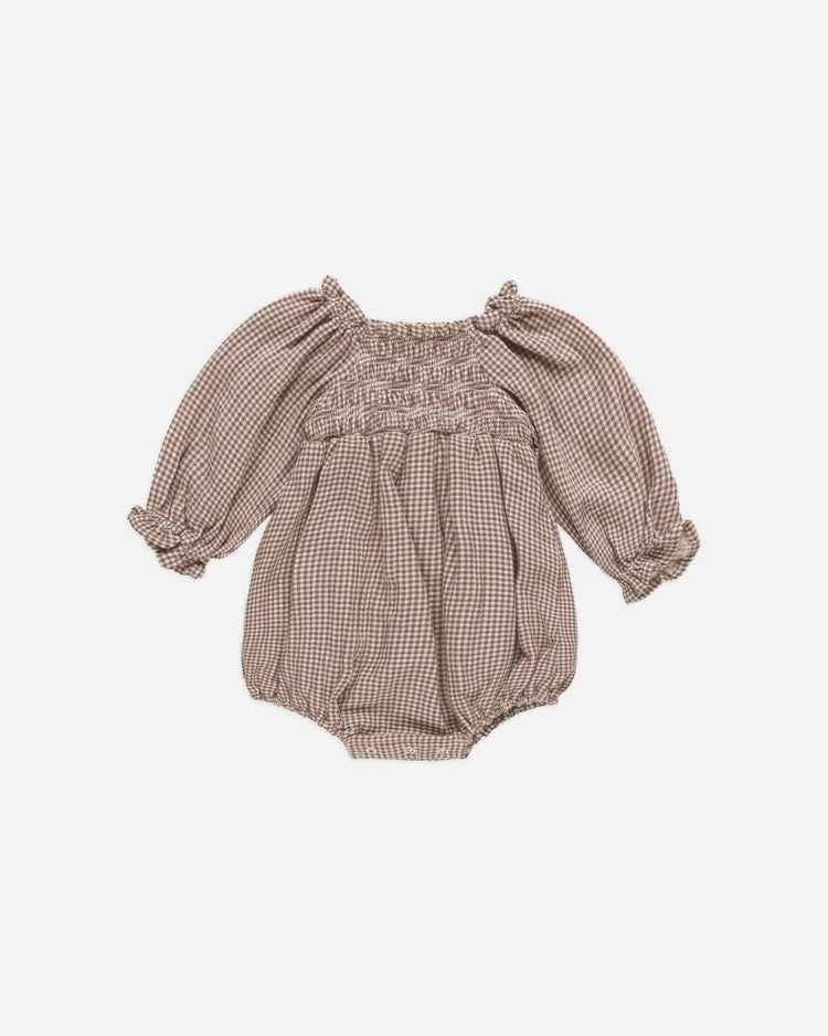 Quincy Mae - Eden Romper Plum Gingham