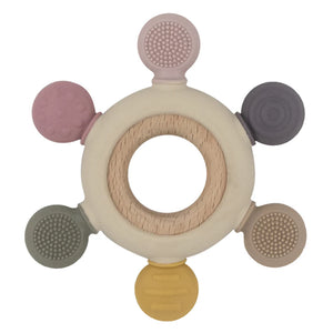 Playground Silicone and Beechwood Multi-Surface Teething Wheel Rose