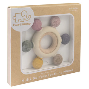 Playground Silicone and Beechwood Multi-Surface Teething Wheel Rose