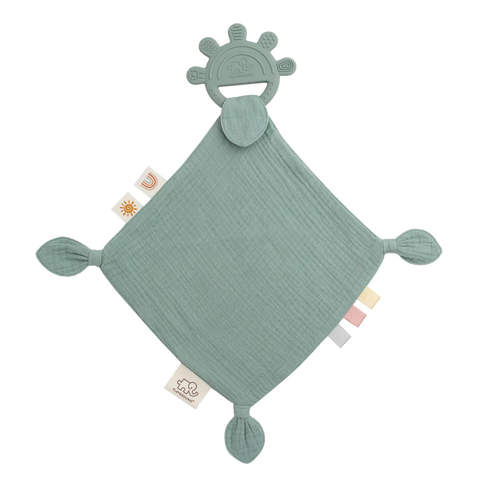 Playground Silicone Teether with Muslin Sage