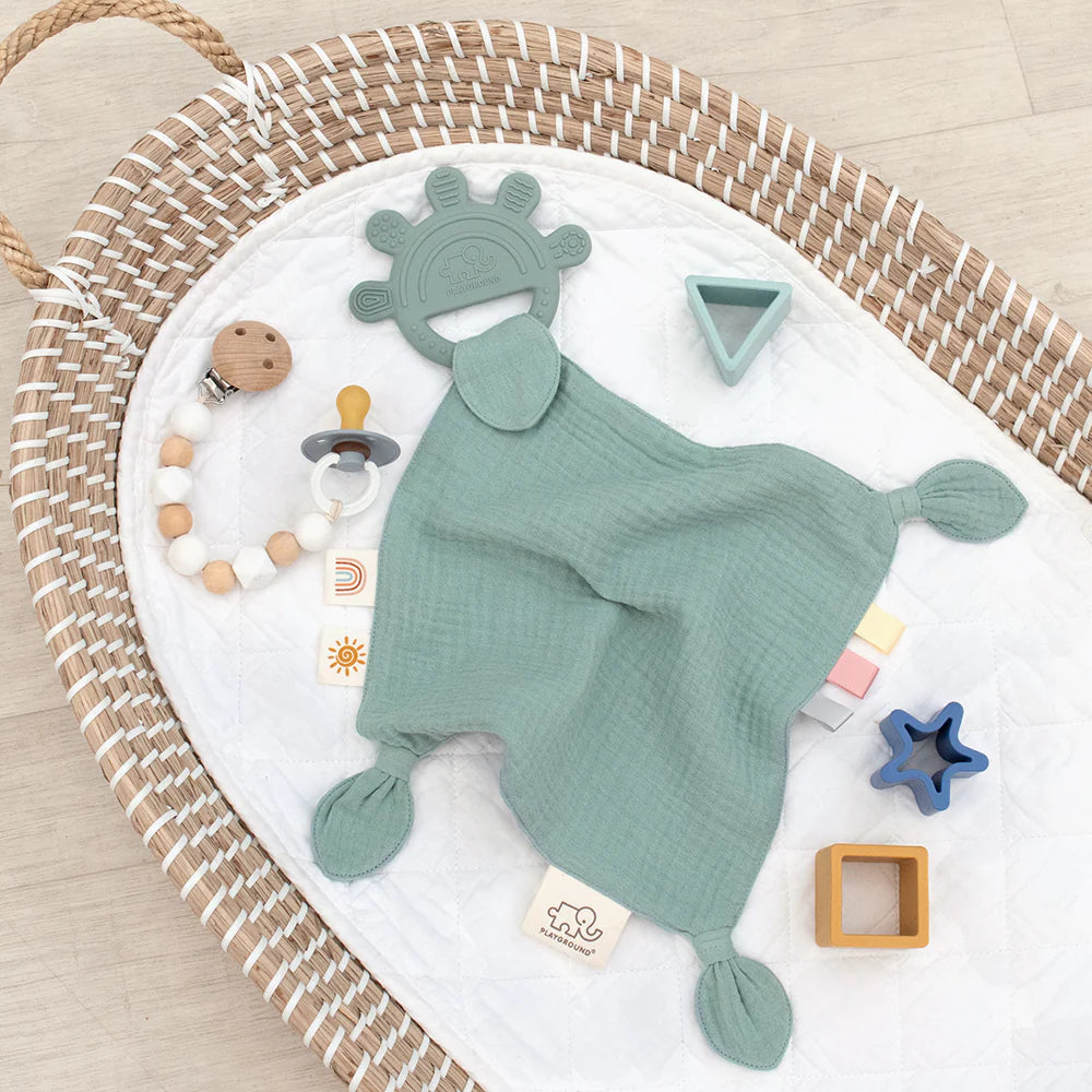 Playground Silicone Teether with Muslin Sage