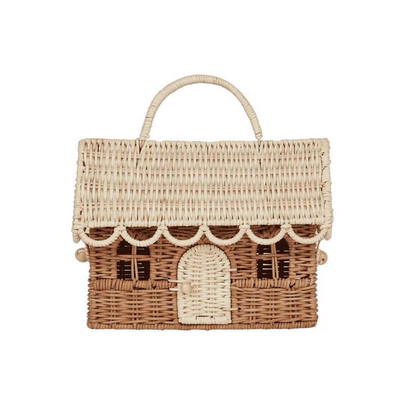 Olli Ella Rattan Gingerbread Casa Clutch. Natural & Straw