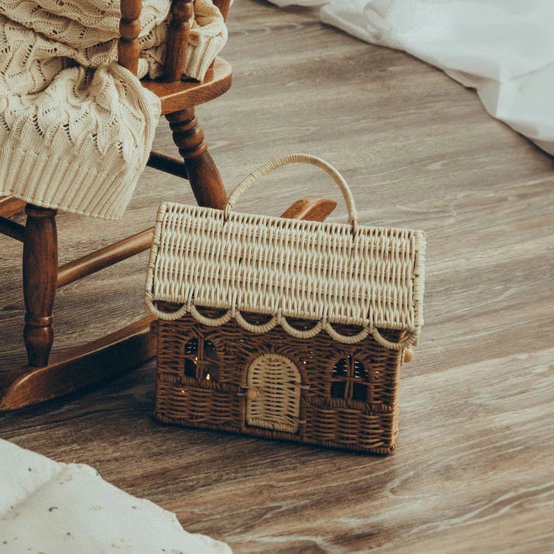 Olli Ella Rattan Gingerbread Casa Clutch. Natural & Straw