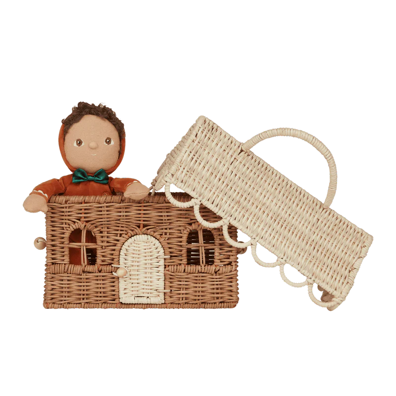 Olli Ella Rattan Gingerbread Casa Clutch. Natural & Straw