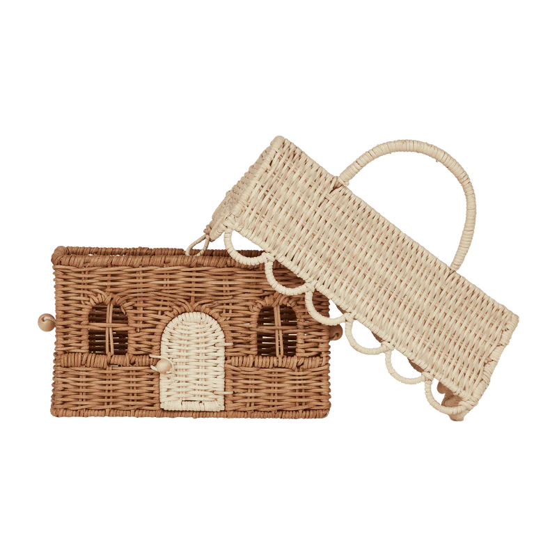 Olli Ella Rattan Gingerbread Casa Clutch. Natural & Straw