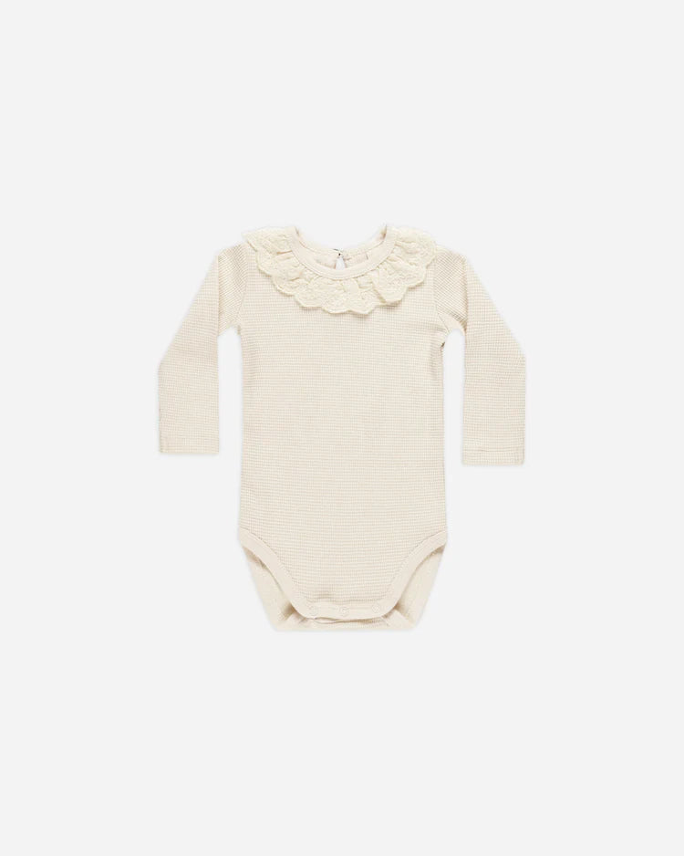 Quincy Mae Long Sleeve Ruffle Collar Bodysuit Natural