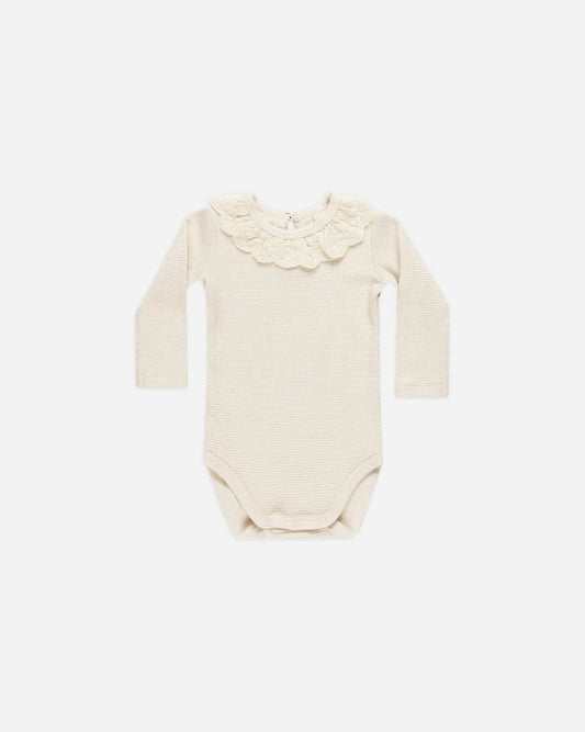 Quincy Mae Long Sleeve Ruffle Collar Bodysuit Natural
