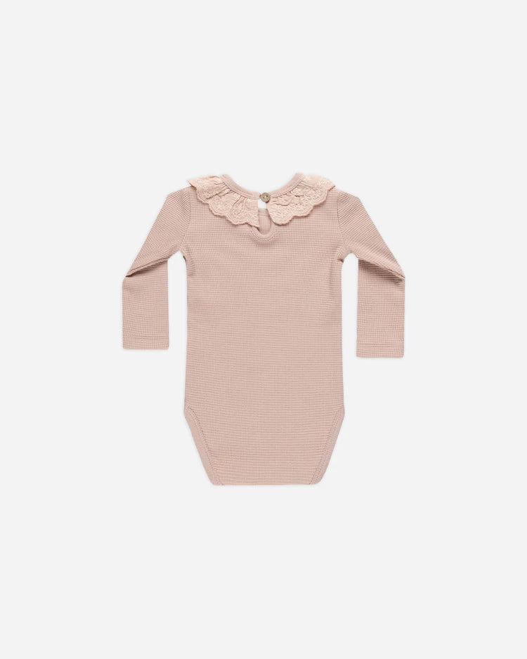 Quincy Mae Long Sleeve Ruffle Collar Bodysuit Blush