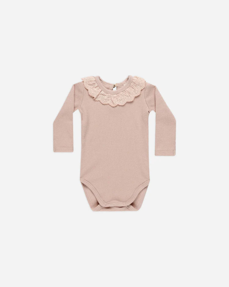 Quincy Mae Long Sleeve Ruffle Collar Bodysuit Blush