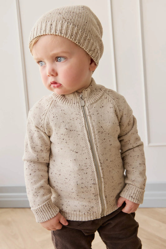 Jamie Kay Dean Knit Zip Jacket - Oatmeal Shitake Dot