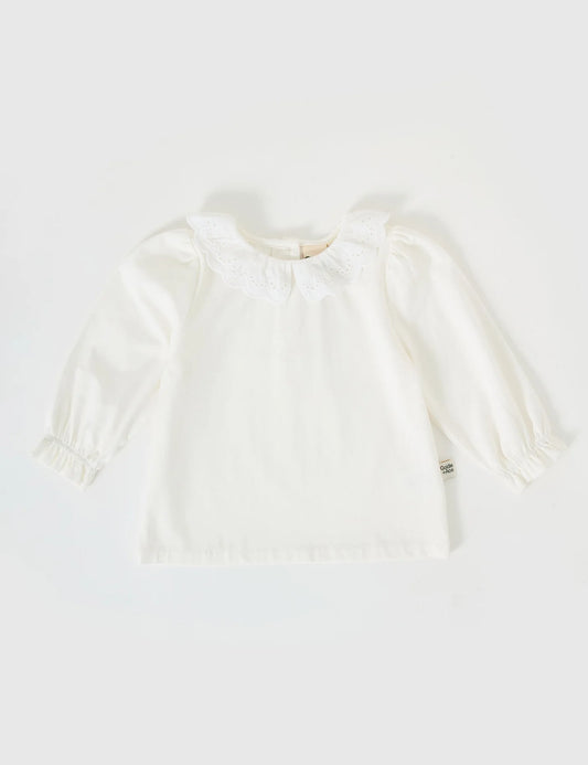 Goldie + Ace Laura Puff Sleeve Collar Long Sleeve White