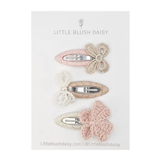 Little Blush Daisy Hair Clip Set - Trio Bow