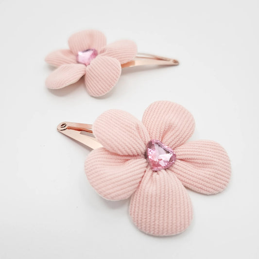 Little Blush Daisy - Jewel Flower Snap Hair Clips