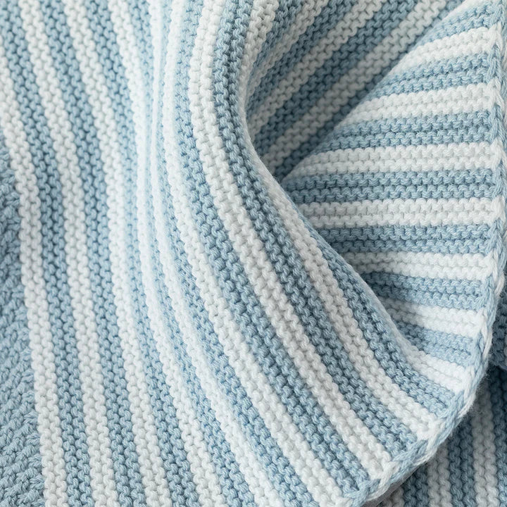 Baby Blanket 100% Cotton Knit Blanket Blue Stripe
