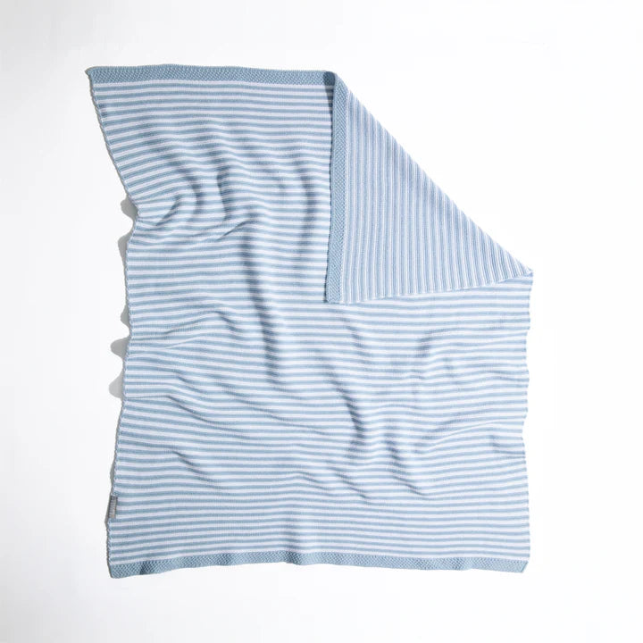 Baby Blanket 100% Cotton Knit Blanket Blue Stripe