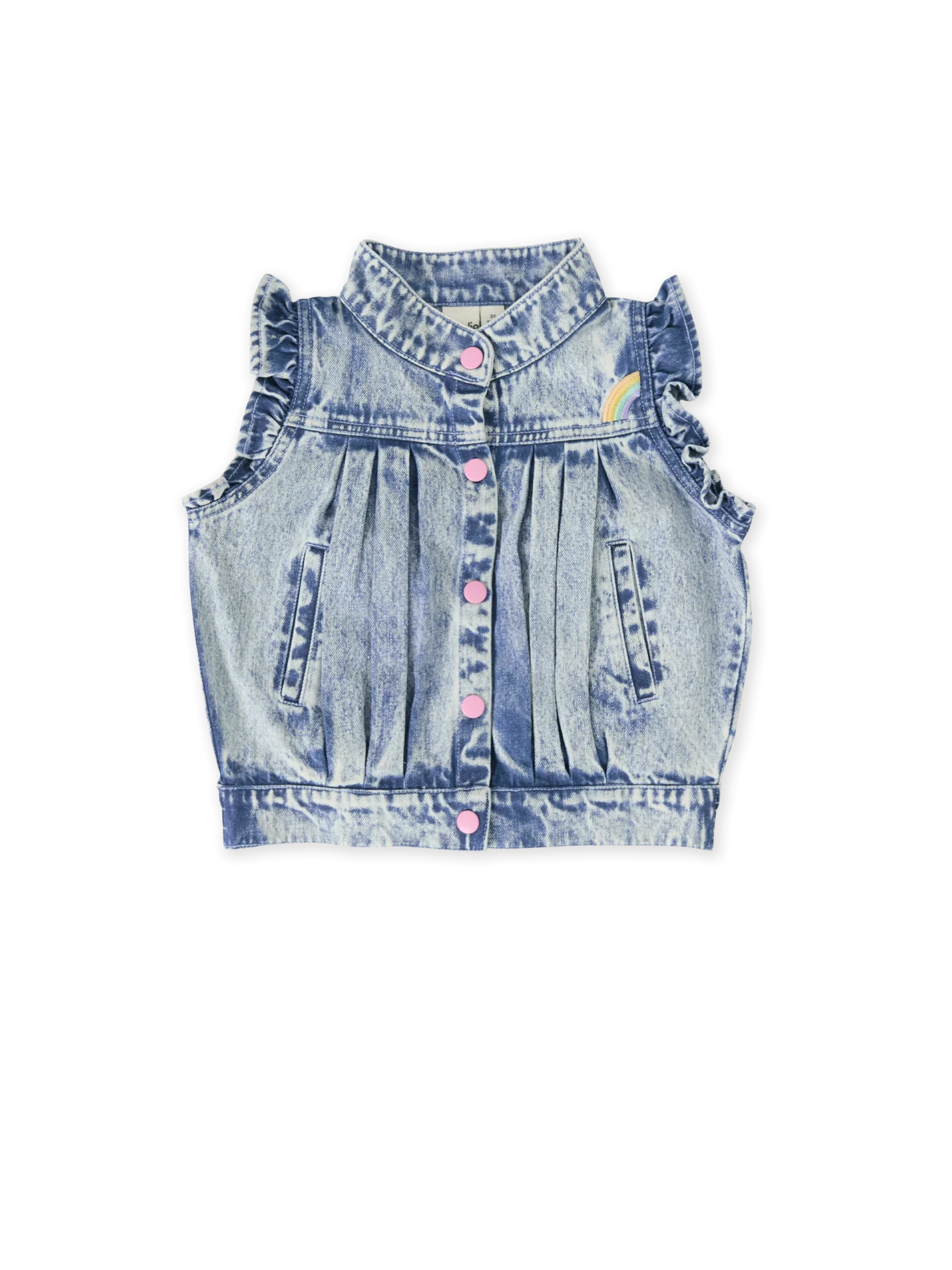Goldie + Ace Elodie Embroidered Denim Vest Light Denim