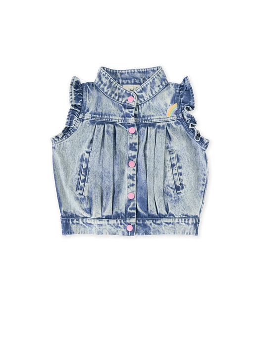 Goldie + Ace Elodie Embroidered Denim Vest Light Denim