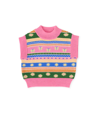 Goldie + Ace Flutter By Sweater Vest Pink Multi