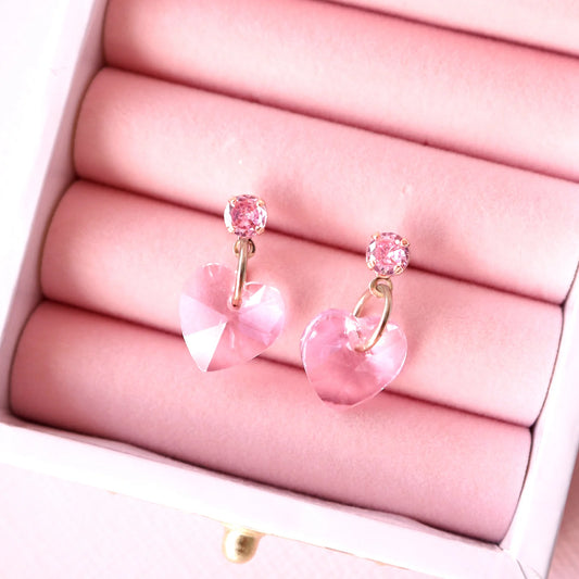 Lauren Hinkley Blush Pink Jewel Heart Earrings + Fairy Box
