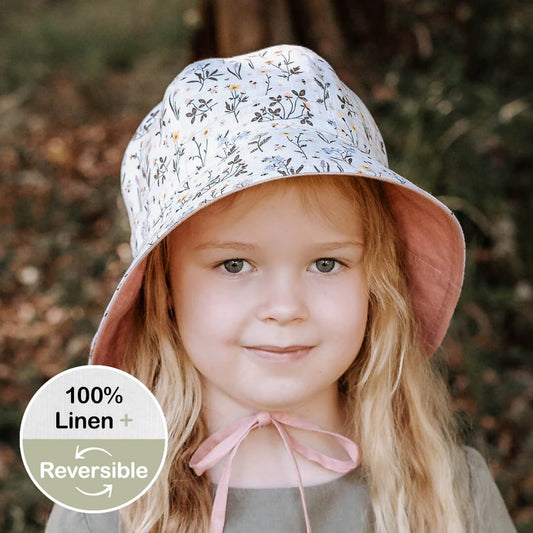 Bedhead hats 'Wanderer' Panelled Bucket Sun Hat - Provence / Rosa 100% LINEN, REVERSIBLE & UPF50+ EXCELLENT PROTECTION