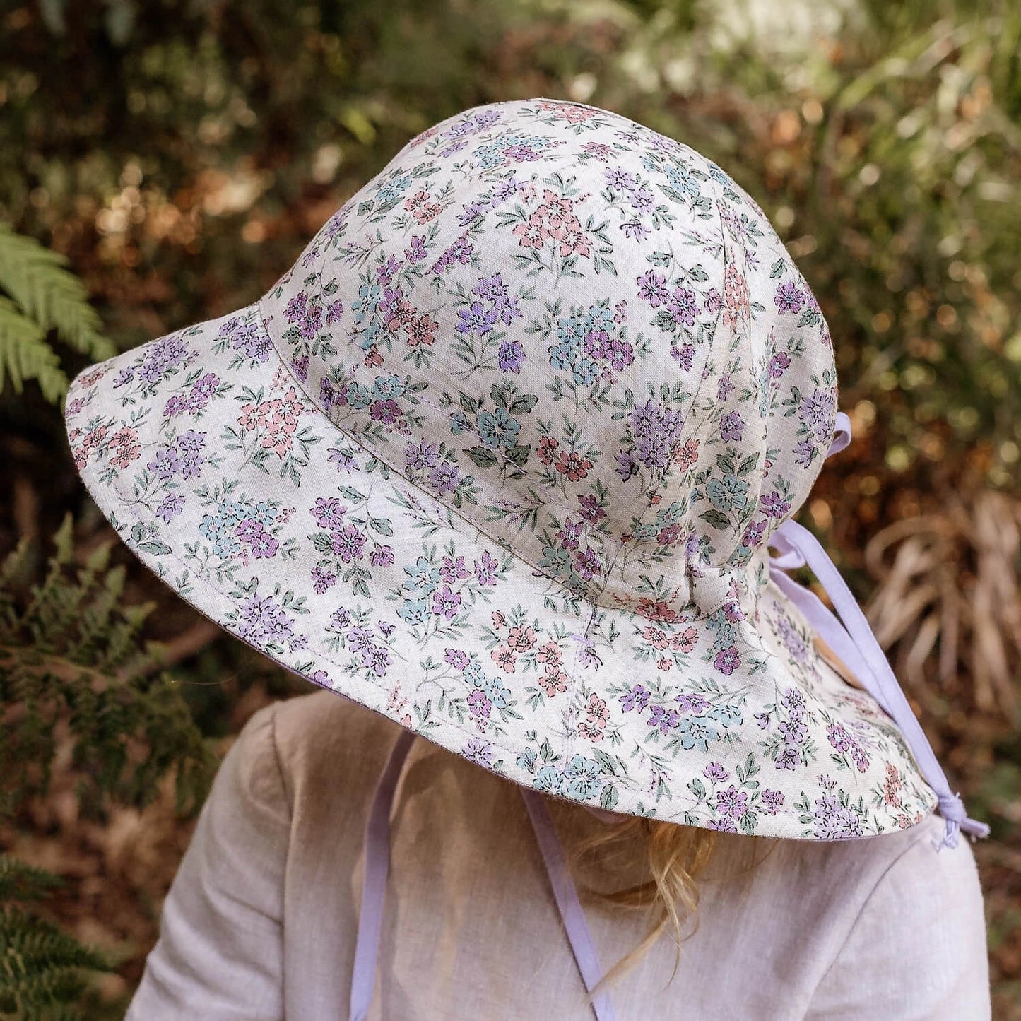 Bedhead hats 'Wanderer' Panelled Bucket Sun Hat Laura/Viola -   100% LINEN, REVERSIBLE & UPF50+ EXCELLENT PROTECTION