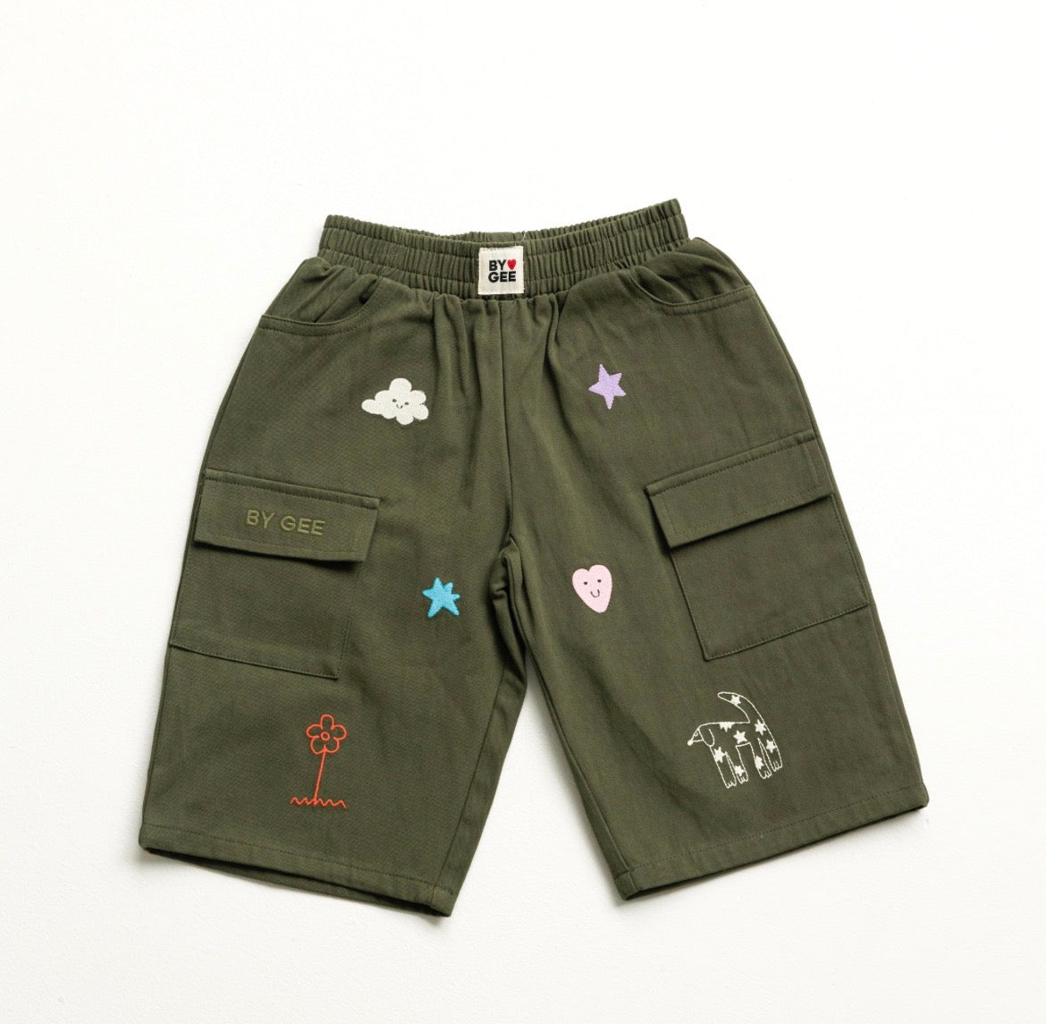 BY GEE Cropped Wide Leg Cargo Pant - Khaki