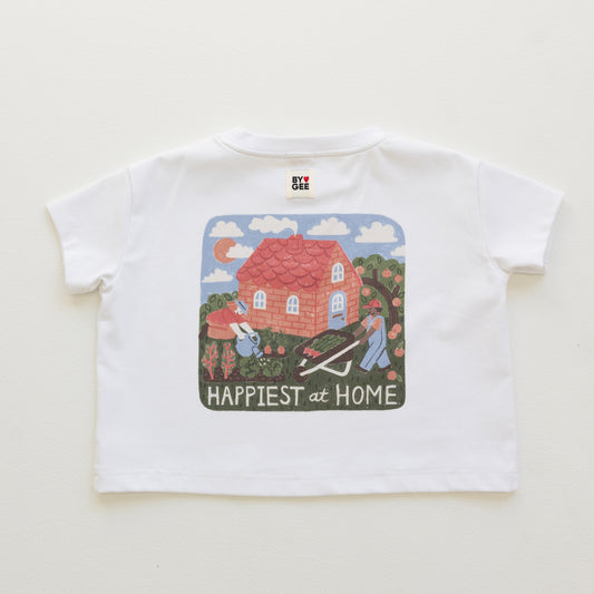 BY GEE Happy At Home Oversized Boxy Tee - White