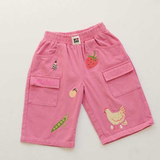 BY GEE Cropped Wide Leg Cargo Pant - Peony