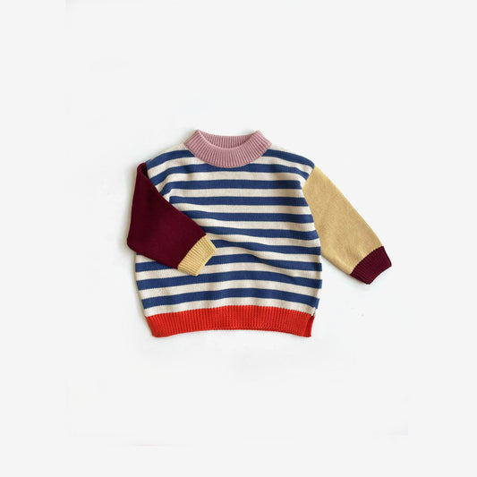 The Rest - Organic Cotton Knit Jumper - Navy Stripe Colour Block